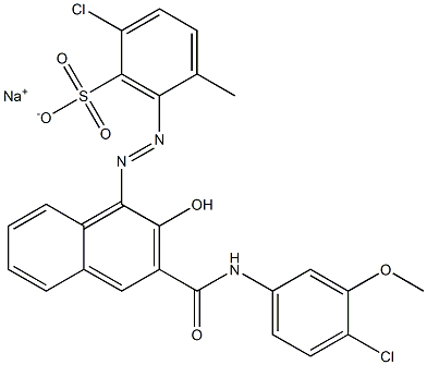 2-Chloro-5-methyl-6-[[3-[[(4-chloro-3-methoxyphenyl)amino]carbonyl]-2-hydroxy-1-naphtyl]azo]benzenesulfonic acid sodium salt Struktur