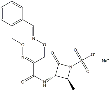 (3S,4S)-4-Methyl-2-oxo-3-[2-[(E)-methoxyimino]-3-benzylideneaminooxypropionylamino]azetidine-1-sulfonic acid sodium salt Struktur