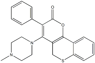 3-Phenyl-4-(4-methylpiperazin-1-yl)-2H,5H-[1]benzothiopyrano[4,3-b]pyran-2-one Struktur