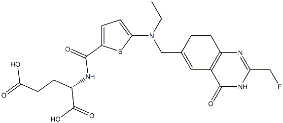 (2S)-2-[5-[N-Ethyl-N-[[(3,4-dihydro-2-fluoromethyl-4-oxoquinazolin)-6-yl]methyl]amino]-2-thienylcarbonylamino]glutaric acid Struktur