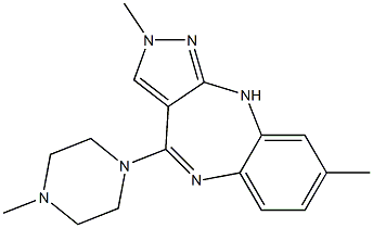 2-Methyl-4-(4-methylpiperazin-1-yl)-8-methyl-2,10-dihydropyrazolo[3,4-b][1,5]benzodiazepine Struktur