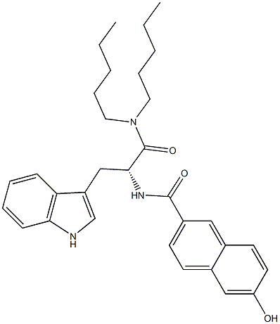 (R)-2-(6-Hydroxy-2-naphthoylamino)-3-(1H-indol-3-yl)-N,N-dipentylpropanamide Struktur