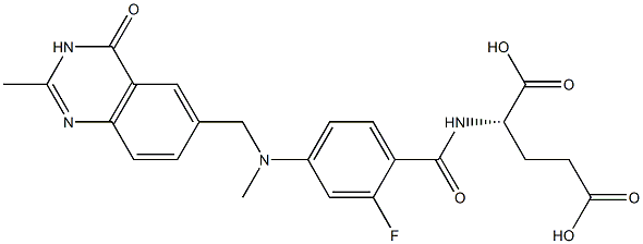 (2S)-2-[2-Fluoro-4-[N-[(3,4-dihydro-2-methyl-4-oxoquinazolin)-6-ylmethyl]-N-methylamino]benzoylamino]glutaric acid Struktur