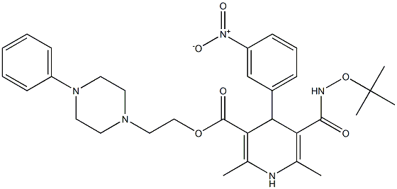 2,6-Dimethyl-4-(3-nitrophenyl)-5-[[(tert-butoxy)amino]carbonyl]-1,4-dihydropyridine-3-carboxylic acid 2-(4-phenylpiperazin-1-yl)ethyl ester Struktur