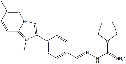 1,6-Dimethyl-2-[4-[2-[iminio(3-thiazolidinyl)methyl]hydrazonomethyl]phenyl]imidazo[1,2-a]pyridin-1-ium Struktur