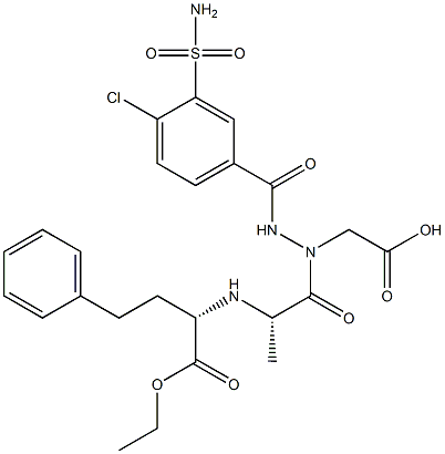 1-[(2S)-1-Oxo-2-[[(1S)-3-phenyl-1-(ethoxycarbonyl)propyl]amino]propyl]-2-(4-chloro-3-aminosulfonylbenzoyl)hydrazinoacetic acid Struktur