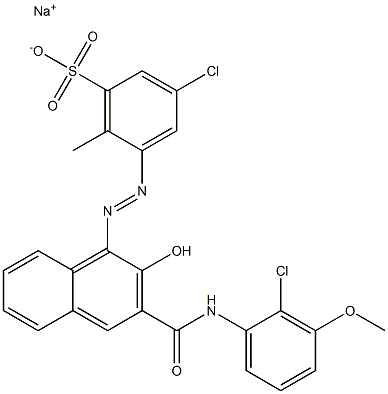 3-Chloro-6-methyl-5-[[3-[[(2-chloro-3-methoxyphenyl)amino]carbonyl]-2-hydroxy-1-naphtyl]azo]benzenesulfonic acid sodium salt Struktur