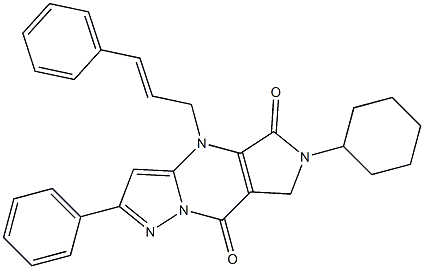 6-Cyclohexyl-6,7-dihydro-4-(3-phenyl-2-propenyl)-2-phenyl-4H-1,4,6,8a-tetraaza-s-indacene-5,8-dione Struktur