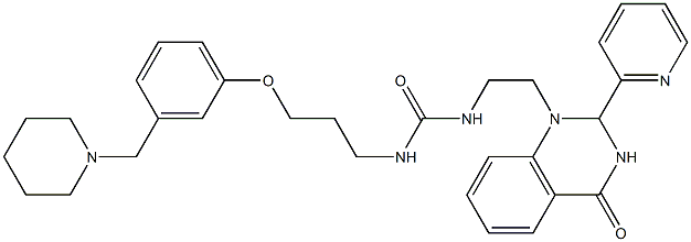 1-[2-[3-[3-(3-Piperidinomethylphenoxy)propyl]ureido]ethyl]-2-(2-pyridinyl)-1,2-dihydroquinazolin-4(3H)-one Struktur