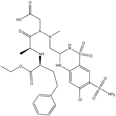 1-[(2S)-1-Oxo-2-[[(1S)-1-(ethoxycarbonyl)-3-phenylpropyl]amino]propyl]-2-methyl-2-[[(7-aminosulfonyl-6-chloro-3,4-dihydro-2H-1,2,4-benzothiadiazine 1,1-dioxide)-3-yl]methyl]hydrazinoacetic acid Struktur