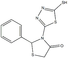 2-Phenyl-3-(5-mercapto-1,3,4-thiadiazol-2-yl)thiazolidin-4-one Struktur