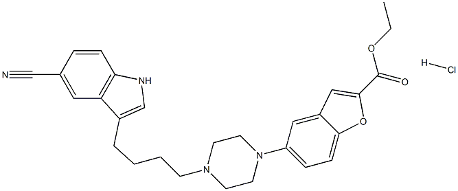 (5-(4-(4-(5-Cyano) 1H-indol-3-yl)butyl)piperazin-1-yl)benzofuran-2-carboxylic acid ethyl ester hydrochloride Struktur