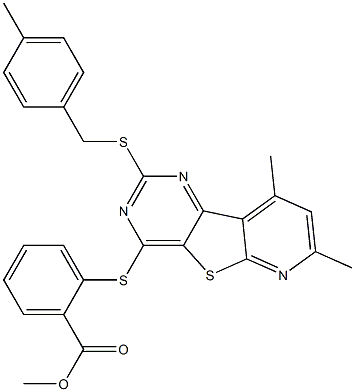 methyl 2-({7,9-dimethyl-2-[(4-methylbenzyl)sulfanyl]pyrido[3',2':4,5]thieno[3,2-d]pyrimidin-4-yl}sulfanyl)benzenecarboxylate Struktur