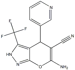 6-amino-4-(3-pyridinyl)-3-(trifluoromethyl)-2,4-dihydropyrano[2,3-c]pyrazole-5-carbonitrile Struktur