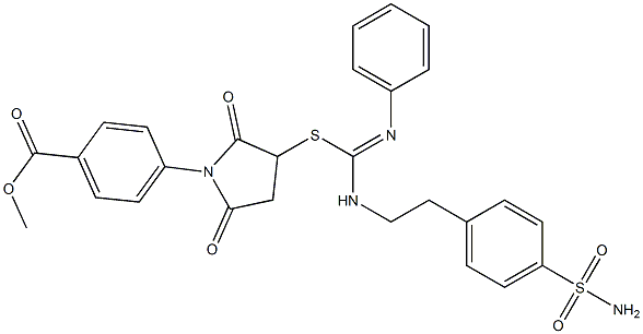 methyl 4-(3-{[({2-[4-(aminosulfonyl)phenyl]ethyl}amino)(phenylimino)methyl]sulfanyl}-2,5-dioxo-1-pyrrolidinyl)benzoate Struktur