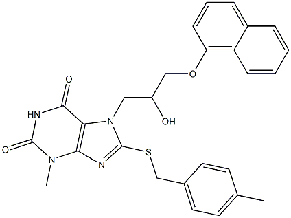 7-[2-hydroxy-3-(1-naphthyloxy)propyl]-3-methyl-8-[(4-methylbenzyl)sulfanyl]-3,7-dihydro-1H-purine-2,6-dione Struktur