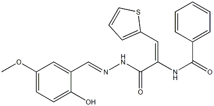 N-[1-{[2-(2-hydroxy-5-methoxybenzylidene)hydrazino]carbonyl}-2-(2-thienyl)vinyl]benzamide Struktur