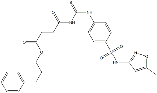 3-phenylpropyl 4-{[(4-{[(5-methyl-3-isoxazolyl)amino]sulfonyl}anilino)carbothioyl]amino}-4-oxobutanoate Struktur