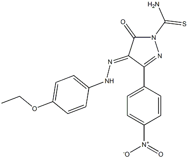 4-[(E)-2-(4-ethoxyphenyl)hydrazono]-3-(4-nitrophenyl)-5-oxo-4,5-dihydro-1H-pyrazole-1-carbothioamide Struktur