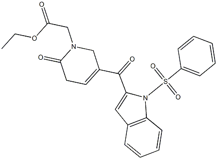 3-[(1-Phenylsulfonyl-1H-indol-2-yl)carbonyl]-6-oxo-1,2,5,6-tetrahydropyridine-1-acetic acid ethyl ester Struktur