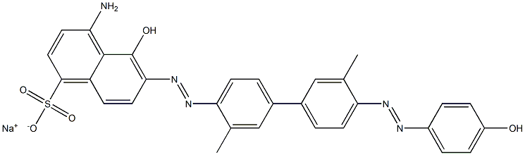 4-Amino-5-hydroxy-6-[[4'-[(4-hydroxyphenyl)azo]-3,3'-dimethyl-1,1'-biphenyl-4-yl]azo]naphthalene-1-sulfonic acid sodium salt Struktur