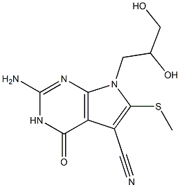 2-Amino-3,4-dihydro-6-methylthio-7-(2,3-dihydroxypropyl)-4-oxo-7H-pyrrolo[2,3-d]pyrimidine-5-carbonitrile Struktur