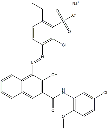 2-Chloro-6-ethyl-3-[[3-[[(3-chloro-6-methoxyphenyl)amino]carbonyl]-2-hydroxy-1-naphtyl]azo]benzenesulfonic acid sodium salt Struktur