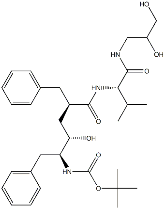 (2S)-2-[[(2R,4S,5S)-5-(tert-Butoxycarbonylamino)-2-benzyl-4-hydroxy-6-phenylhexanoyl]amino]-N-(2,3-dihydroxypropyl)-3-methylbutyramide Struktur