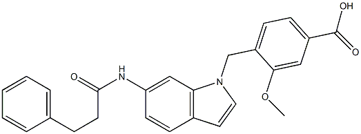 4-[6-(3-Phenylpropanoylamino)-1H-indol-1-ylmethyl]-3-methoxybenzoic acid Struktur