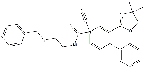 N1-[2-[(4-Pyridylmethyl)thio]ethyl]-N2-cyano-4-phenyl-3-(4,4-dimethyl-2-oxazolin-2-yl)-1,4-dihydropyridine-1-carboxamidine Struktur