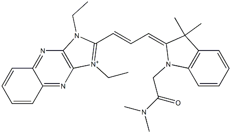 1,3-Diethyl-2-[3-[[2,3-dihydro-3,3-dimethyl-1-dimethylcarbamoylmethyl-1H-indol]-2-ylidene]-1-propenyl]-1H-imidazo[4,5-b]quinoxalin-3-ium Struktur