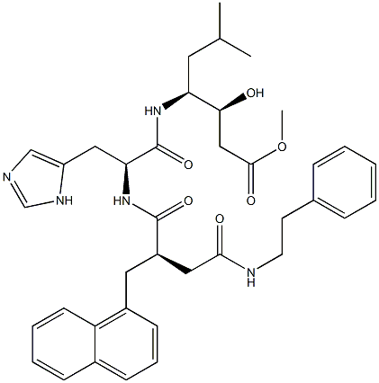 (3S,4S)-4-[[N-[(2R)-3-[(Phenethylamino)carbonyl]-2-[(naphthalen-1-yl)methyl]propionyl]-L-histidyl]amino]-6-methyl-3-hydroxyheptanoic acid methyl ester Struktur