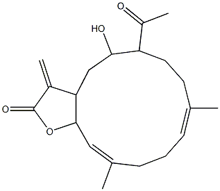 (9E,13E)-6-Acetyl-5-hydroxy-9,13-dimethyl-3-methylene-3,3a,4,5,6,7,8,11,12,14a-decahydro-2H-cyclotrideca[b]furan-2-one Struktur