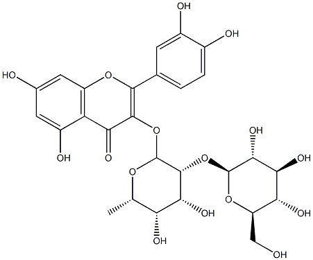 3-[(2S,3R,4R,5S,6S)-4,5-dihydroxy-6-methyl-3-[(2S,3R,4S,5S,6R)-3,4,5-trihydroxy-6-(hydroxymethyl)oxan-2-yl]oxy-oxan-2-yl]oxy-2-(3,4-dihydroxyphenyl)-5,7-dihydroxy-chromen-4-one Struktur