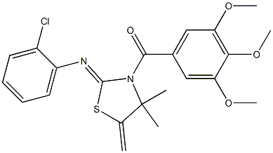 {2-[(2-chlorophenyl)imino]-4,4-dimethyl-5-methylidene-1,3-thiazolan-3-yl}(3,4,5-trimethoxyphenyl)methanone Struktur