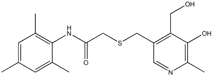 N1-mesityl-2-({[5-hydroxy-4-(hydroxymethyl)-6-methyl-3-pyridyl]methyl}thio)acetamide Struktur