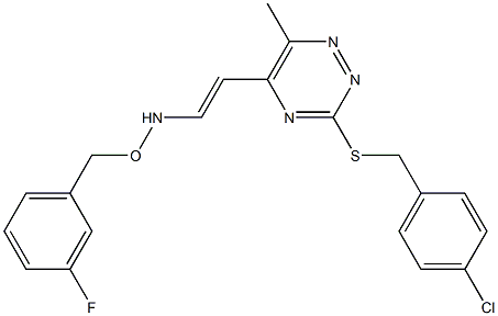 N-(2-{3-[(4-chlorobenzyl)sulfanyl]-6-methyl-1,2,4-triazin-5-yl}vinyl)-O-(3-fluorobenzyl)hydroxylamine Struktur