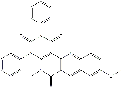 9-methoxy-5-methyl-2,4-diphenyl-1,2,3,4,5,6-hexahydrobenzo[b]pyrimido[4,5-h][1,6]naphthyridine-1,3,6-trione Struktur