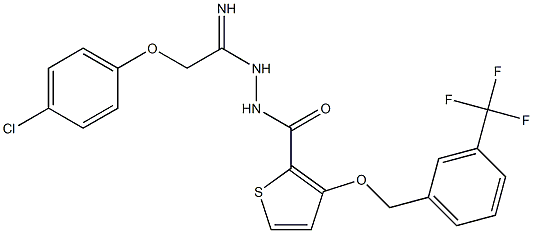 N'-[2-(4-chlorophenoxy)ethanimidoyl]-3-{[3-(trifluoromethyl)benzyl]oxy}-2-thiophenecarbohydrazide Struktur