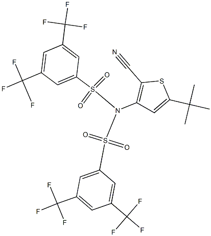 N-{[3,5-bis(trifluoromethyl)phenyl]sulfonyl}-N-[5-(tert-butyl)-2-cyano-3-thienyl]-3,5-bis(trifluoromethyl)benzenesulfonamide Struktur