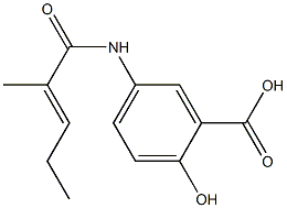 2-hydroxy-5-{[(2E)-2-methylpent-2-enoyl]amino}benzoic acid Struktur