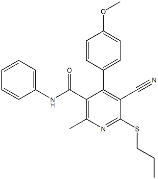 5-cyano-4-(4-methoxyphenyl)-2-methyl-N-phenyl-6-(propylsulfanyl)nicotinamide Struktur