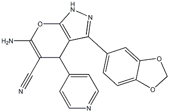 6-amino-3-(1,3-benzodioxol-5-yl)-4-(4-pyridinyl)-1,4-dihydropyrano[2,3-c]pyrazole-5-carbonitrile Struktur