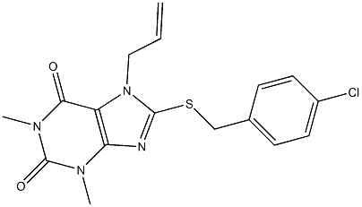 7-allyl-8-[(4-chlorobenzyl)thio]-1,3-dimethyl-3,7-dihydro-1H-purine-2,6-dione Struktur