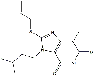 8-(allylsulfanyl)-7-isopentyl-3-methyl-3,7-dihydro-1H-purine-2,6-dione Struktur