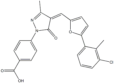 4-(4-{[5-(3-chloro-2-methylphenyl)-2-furyl]methylene}-3-methyl-5-oxo-4,5-dihydro-1H-pyrazol-1-yl)benzoic acid Struktur