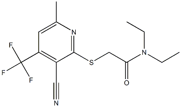 2-{[3-cyano-6-methyl-4-(trifluoromethyl)-2-pyridinyl]sulfanyl}-N,N-diethylacetamide Struktur