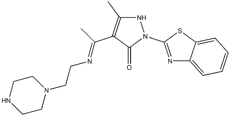 2-(1,3-benzothiazol-2-yl)-5-methyl-4-{N-[2-(1-piperazinyl)ethyl]ethanimidoyl}-1,2-dihydro-3H-pyrazol-3-one Struktur