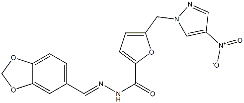 N'-(1,3-benzodioxol-5-ylmethylene)-5-({4-nitro-1H-pyrazol-1-yl}methyl)-2-furohydrazide Struktur