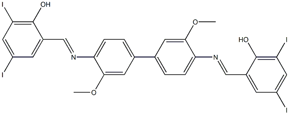 2-[({4'-[(2-hydroxy-3,5-diiodobenzylidene)amino]-3,3'-dimethoxy[1,1'-biphenyl]-4-yl}imino)methyl]-4,6-diiodophenol Struktur